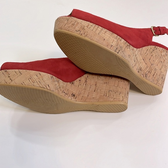 Stuart Weitzman Women’s Rinna Red Suede Slingback Cork Wedge Heels, Size 9M - Picture 8 of 10